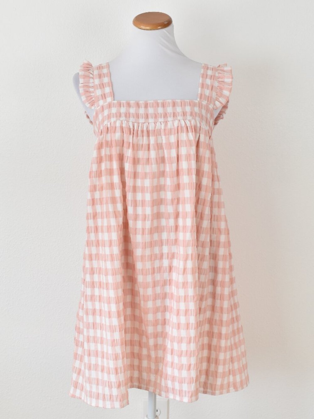 Storia Pink Gingham Babydoll Mini Dress NEW - M - Picture 1 of 10